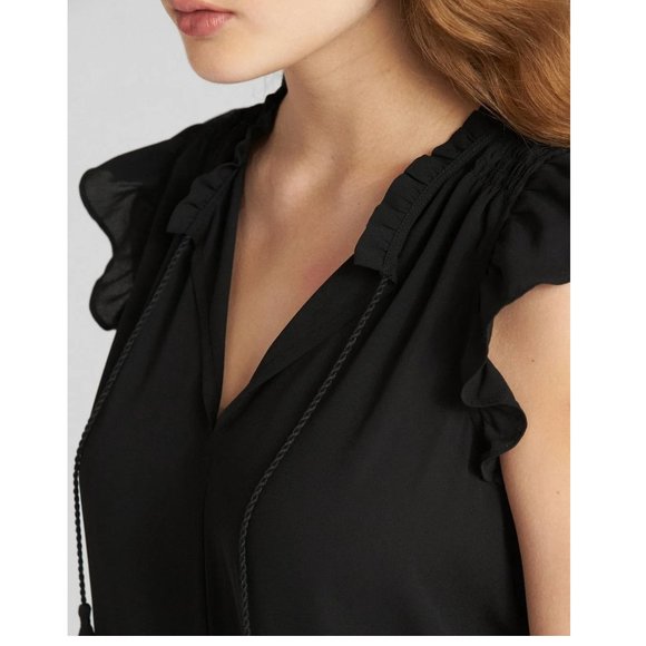 2/$40 GAP XL Black ruffle sleeve split-neck blouse top - Picture 3 of 11